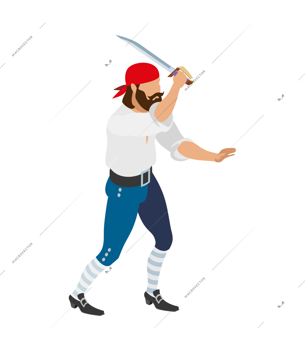 Isometric male pirate with sword 3d vector illustration