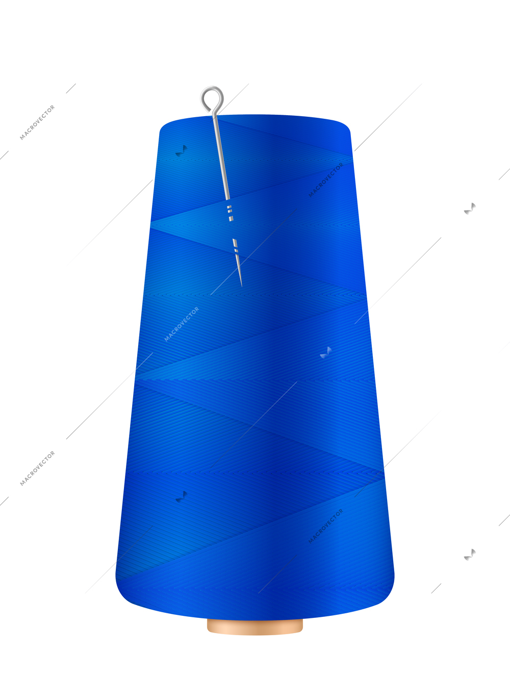 Blue thread spool with silver needle realistic vector illustration