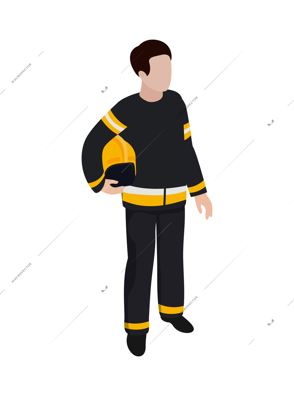 Male rescuer in uniform holding helmet isometric character vector illustration