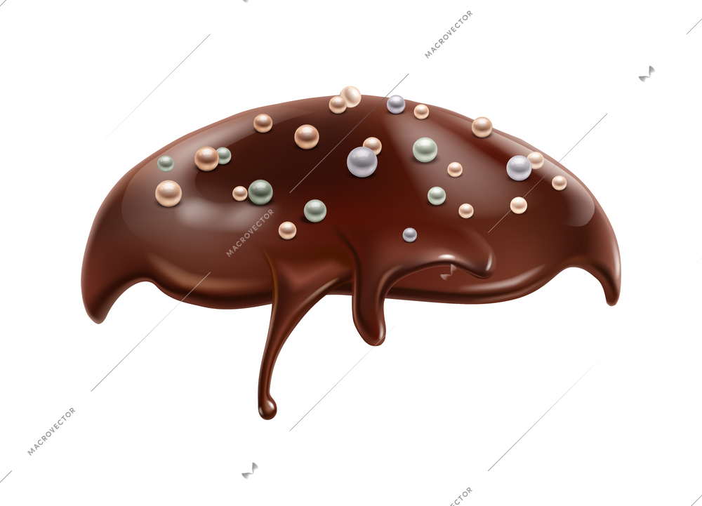 Realistic chocolate cupcake topping with sprinkles vector illustration