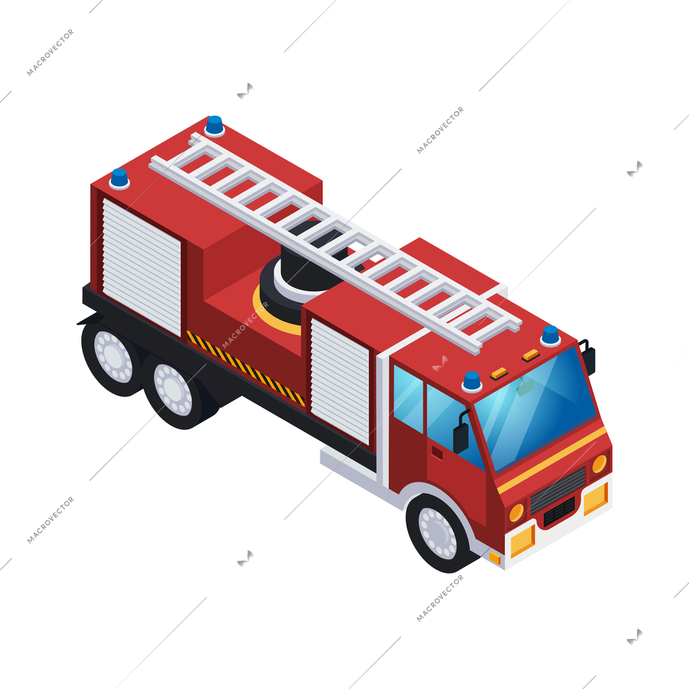 Fire engine isometric icon 3d vector illustration