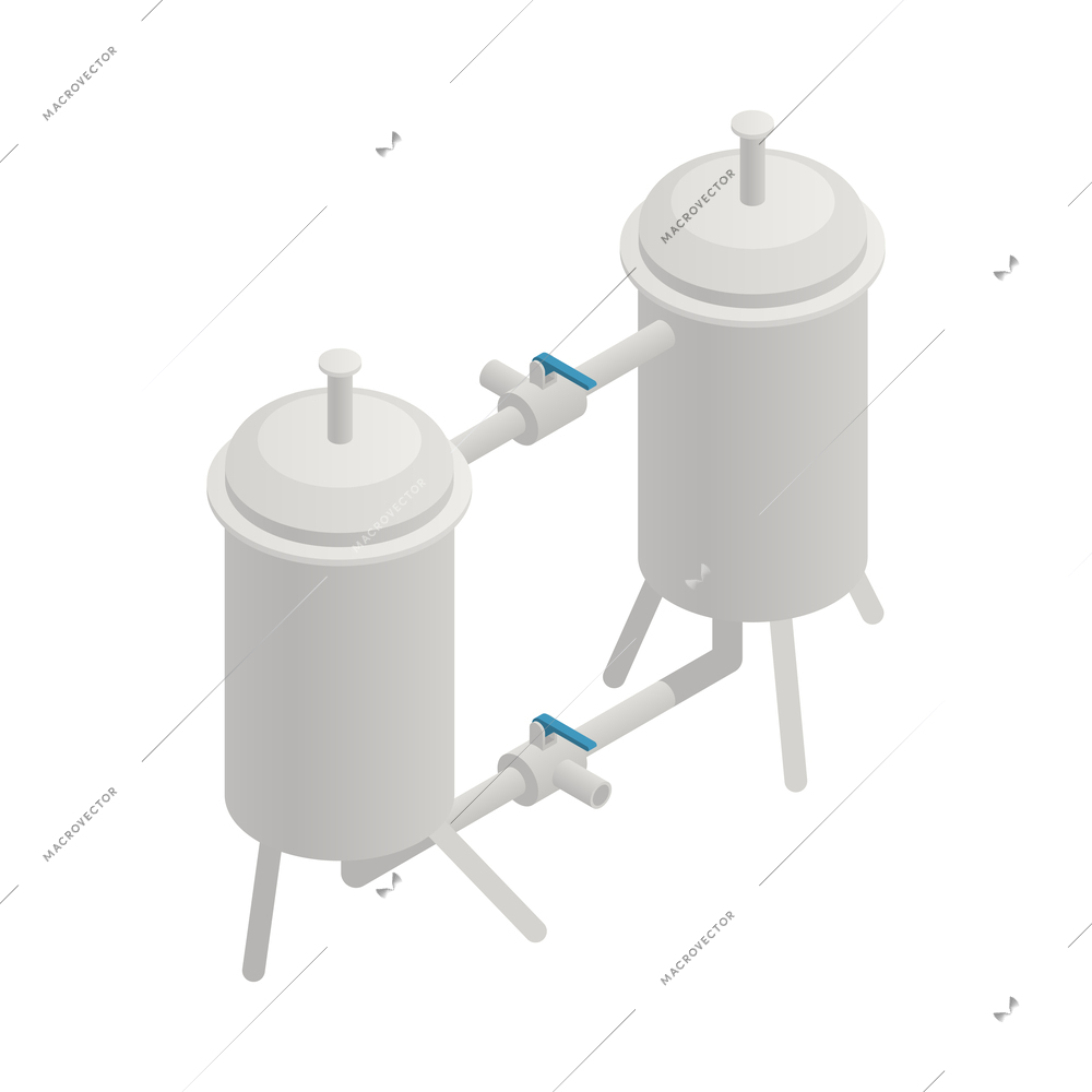 Dairy production isometric icon with factory filters 3d vector illustration