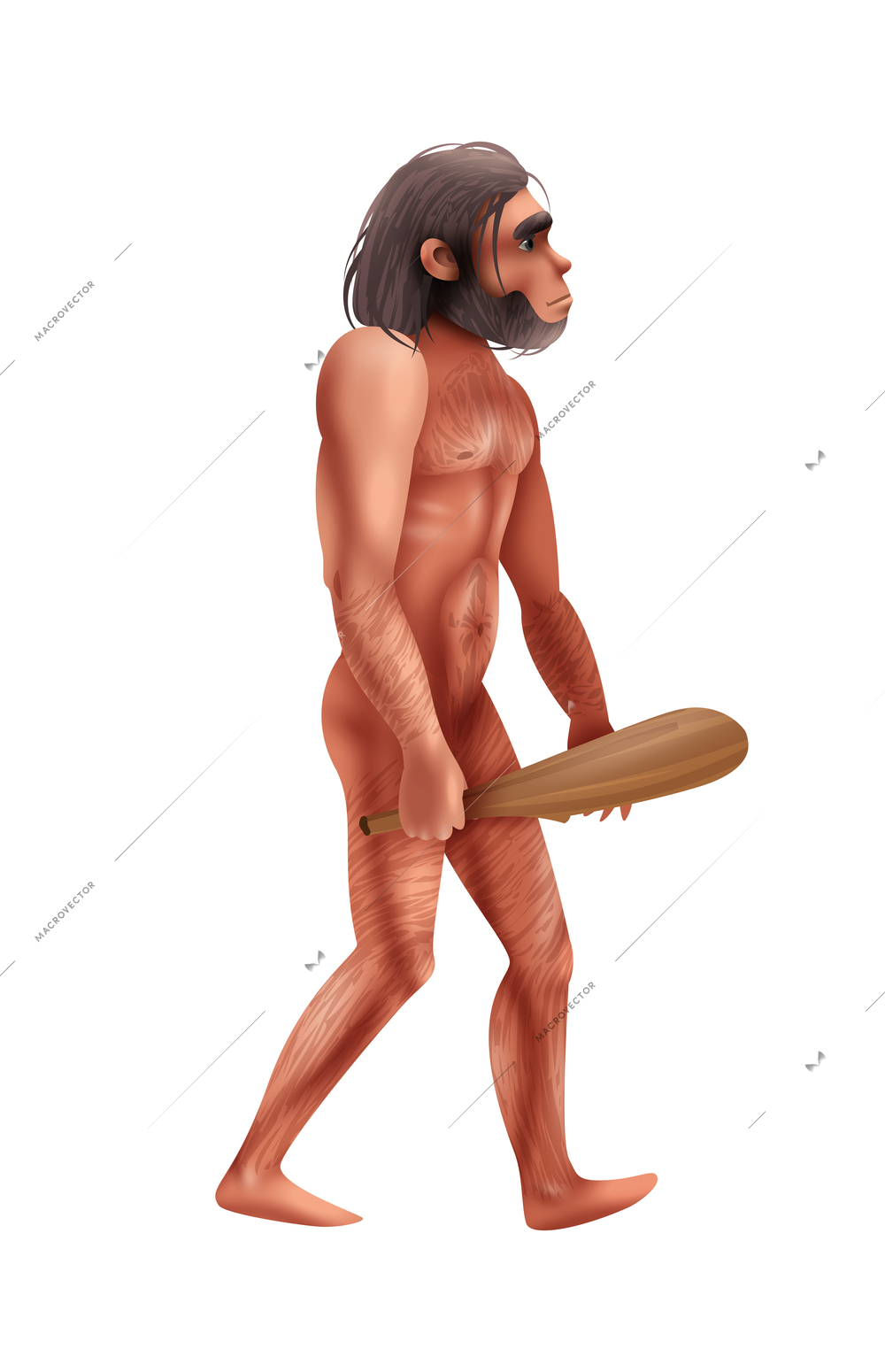 Realistic homo erectus with bludgeon vector illustration