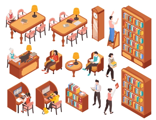 Library set with books symbols isometric isolated vector illustration