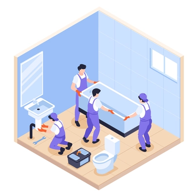 Plumber concept with career and work symbols isometric vector illustration