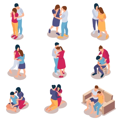 People support isometric set with isolated icons and faceless human characters of friends parents and children vector illustration