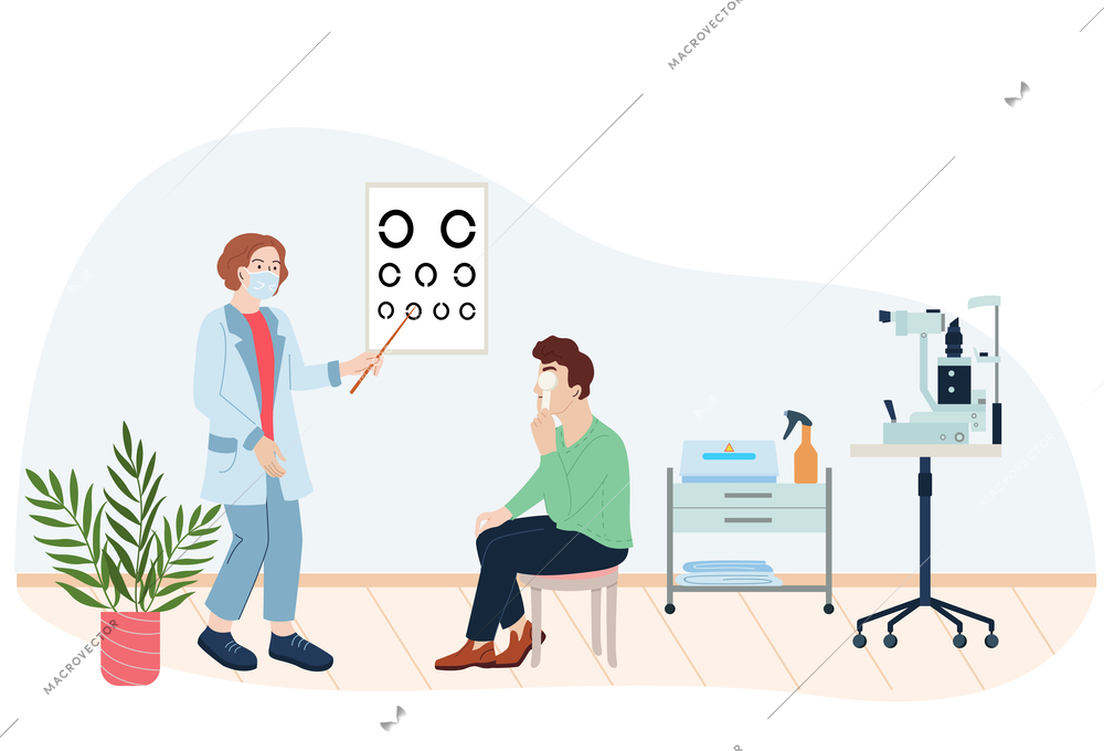 Medical checkup composition with eyesight symbols flat  vector illustration