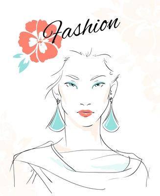 Fashion portrait of sensual woman with makeup and eardrops isolated vector illustration