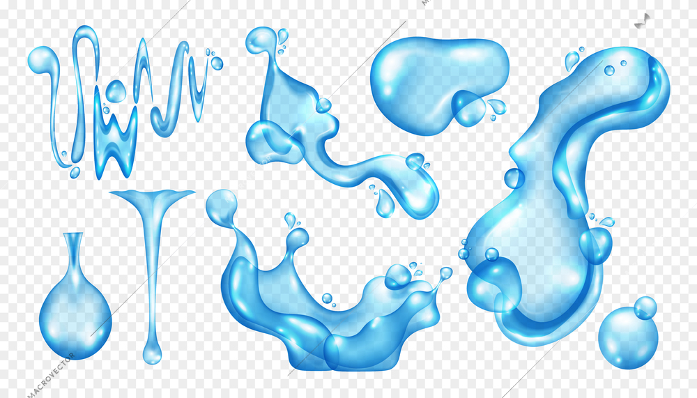 Realistic water splash icons set with liquid drops on transparent background isolated vector illustration