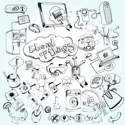 Internet of things concept with doodle decorative network technology icons set vector illustration