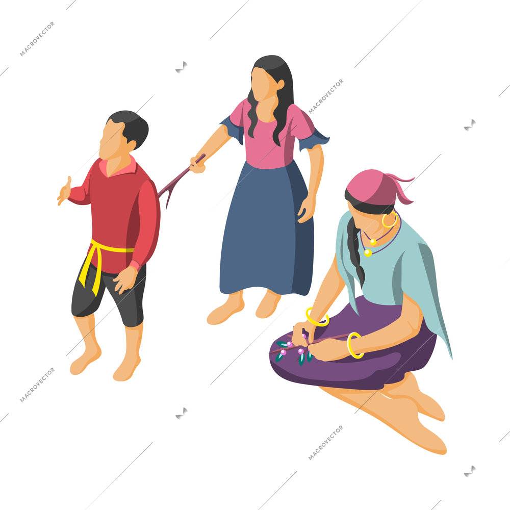 Isometric gypsy people on white background vector illustration