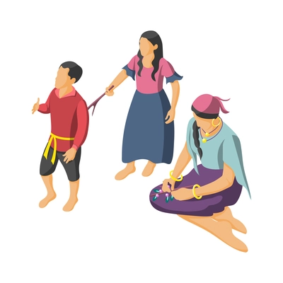 Isometric gypsy people on white background vector illustration