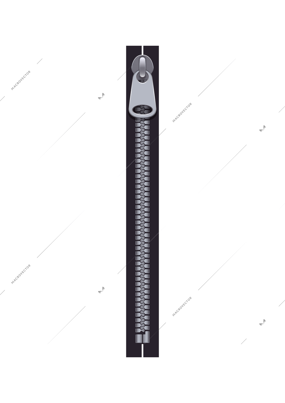 Realistic silver zip fastener vector illustration