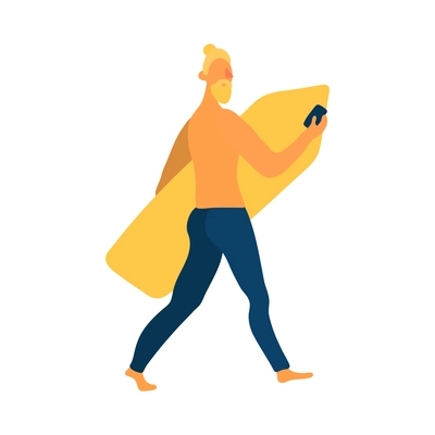 Man walking with surfboard on white background vector illustration