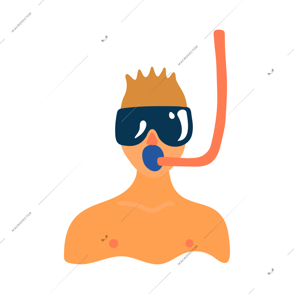 Man with scuba and mask on white background flat vector illustration