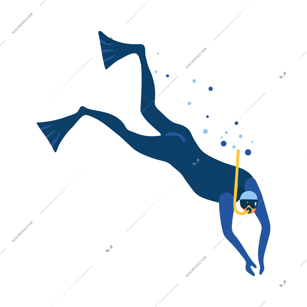 Man going snorkelling on white background flat vector illustration