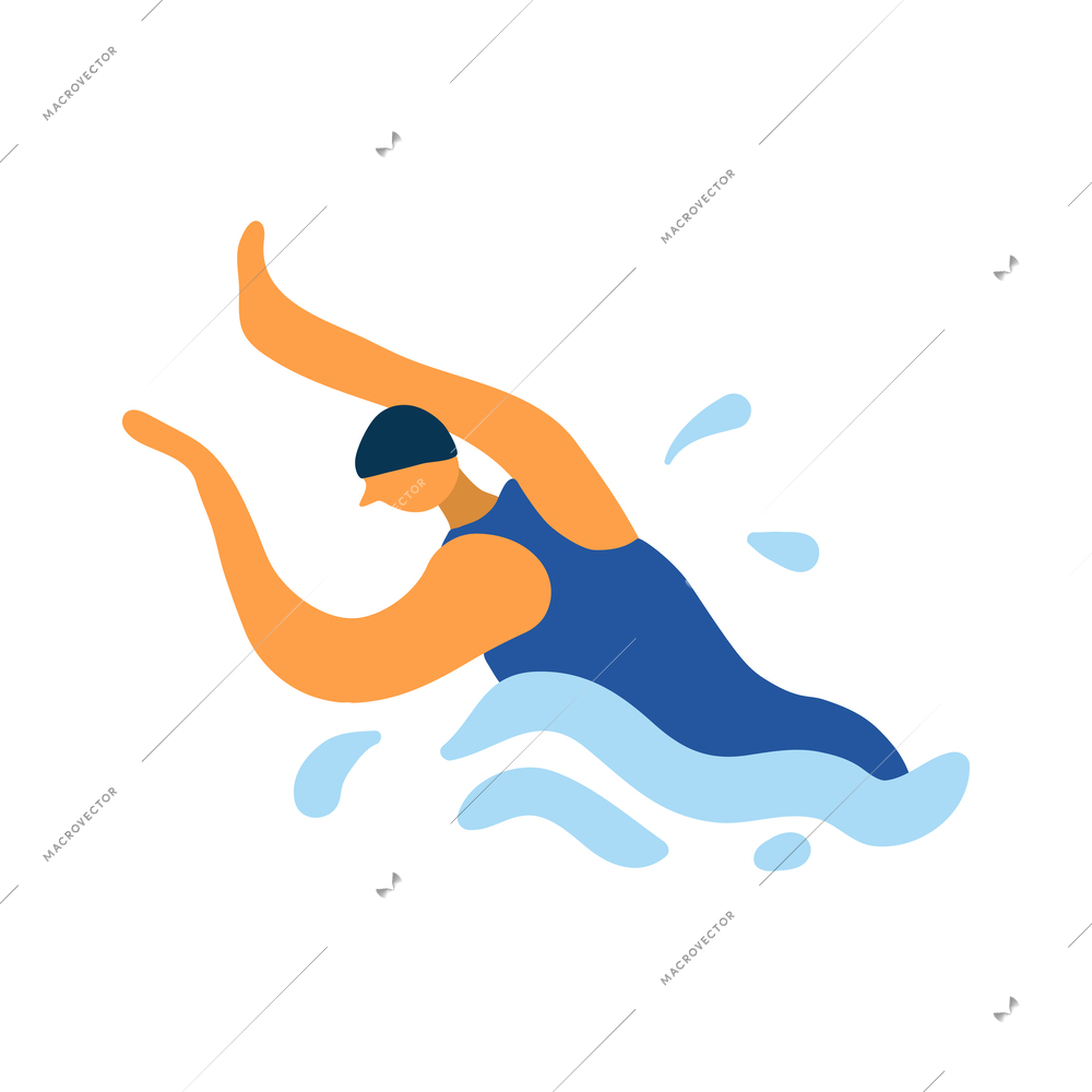 Swimming man against white background flat vector illustration