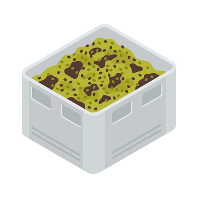 Oil production isometric icon with container of olives on white background isolated vector illustration