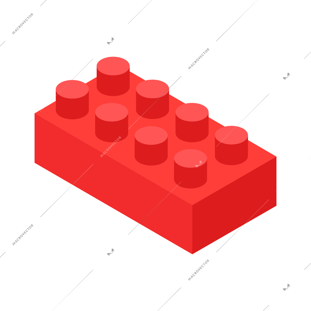 Children toy constructor isometric red plastic piece 3d vector illustration