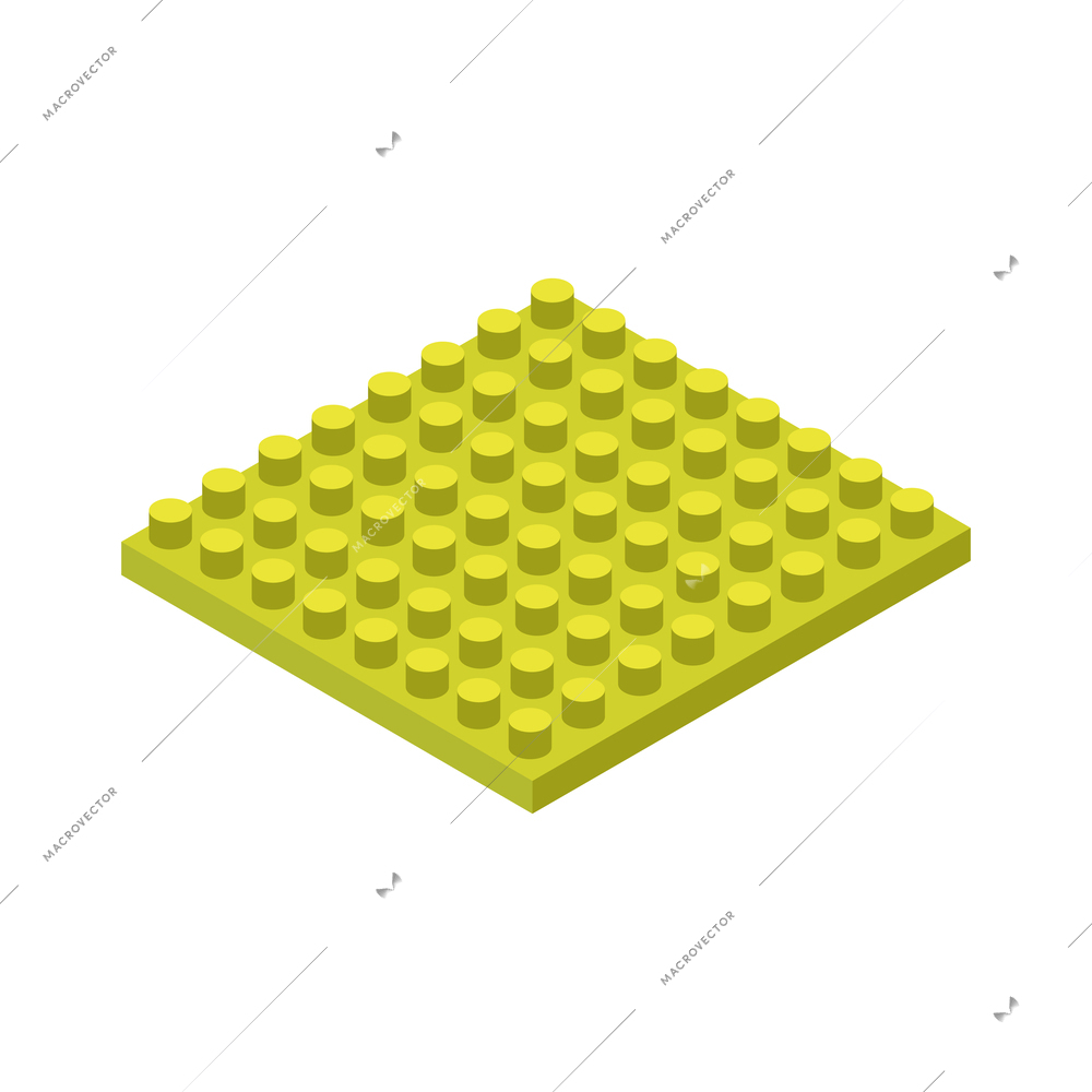 Children toy constructor green square piece building block isometric vector illustration