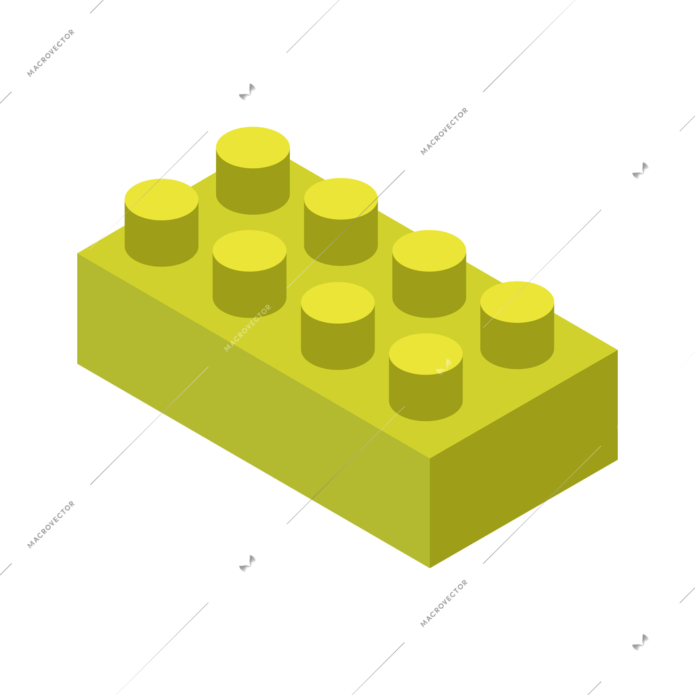 Children toy constructor isometric rectangular green piece 3d isolated vector illustration