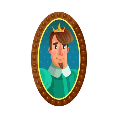 Cartoon portrait of prince with crown in oval frame vector illustration