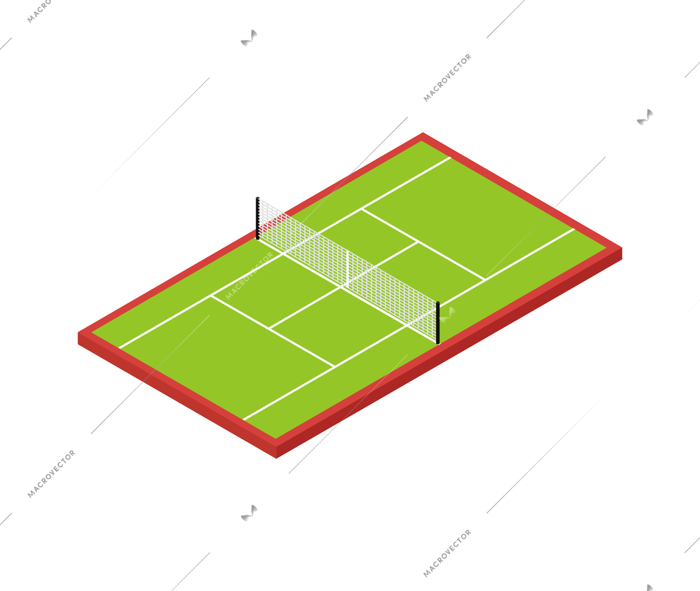 Isometric empty green tennis court isolated vector illustration