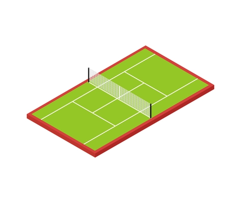 Isometric empty green tennis court isolated vector illustration