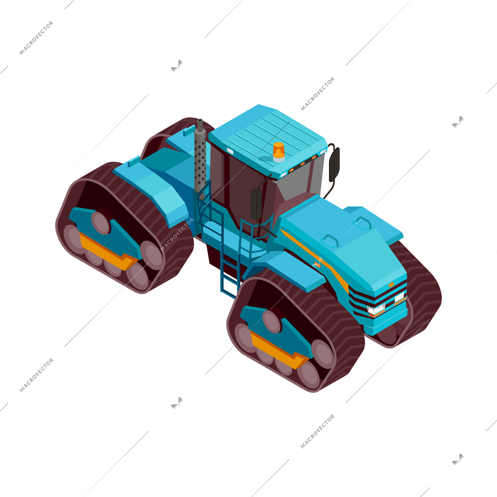 Agricultural crawler tractor isometric isolated 3d vector illustration