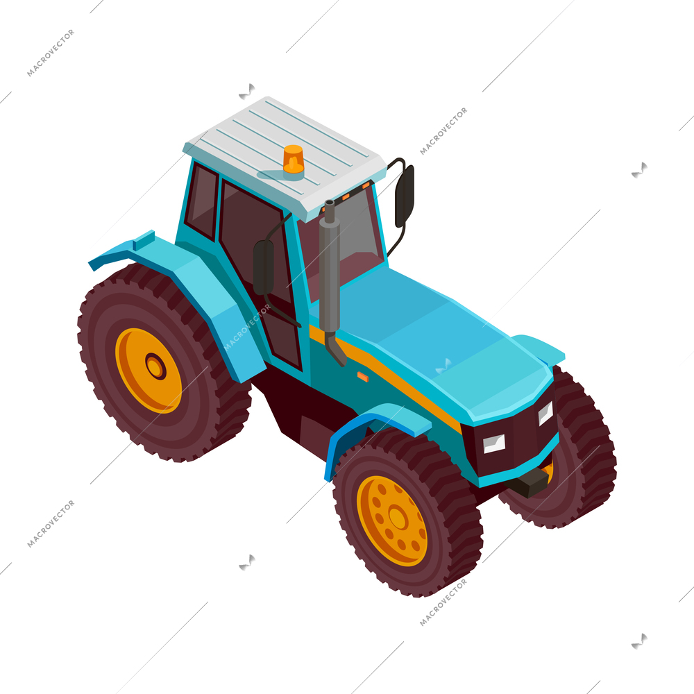 Agricultural tractor in blue color isometric icon isolated 3d vector illustration
