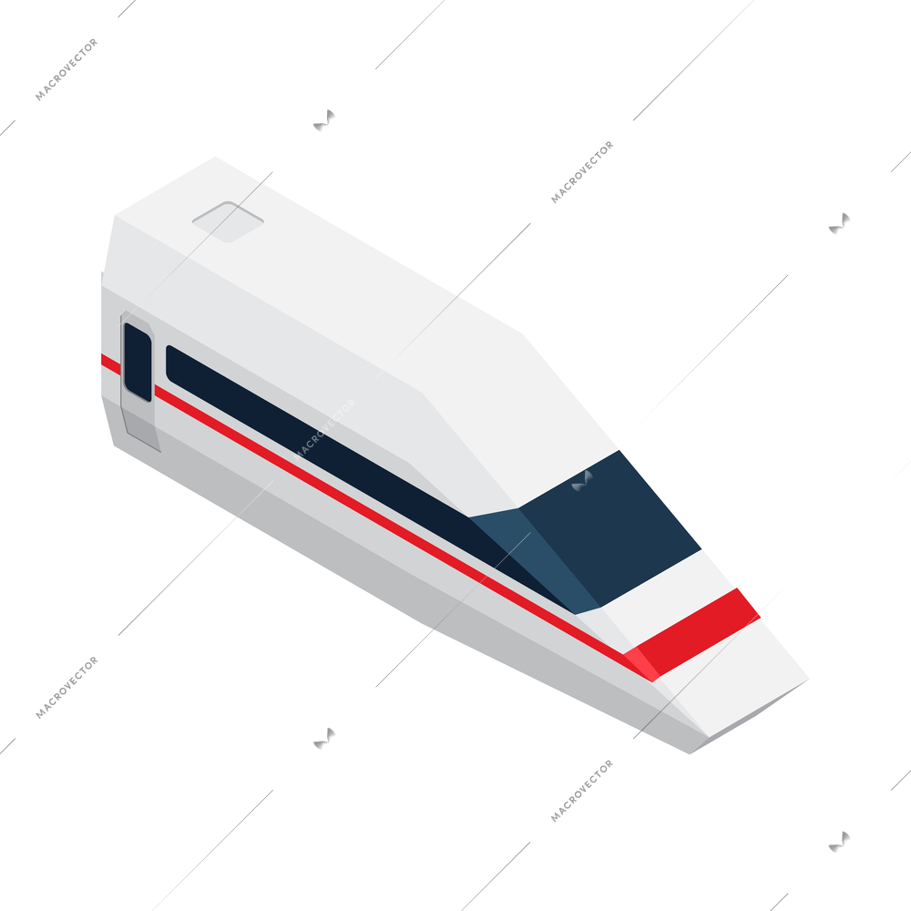 High speed train carriage isolated on white background isometric 3d vector illustration