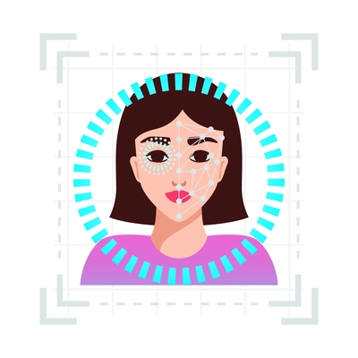 Identification technology face and iris retina recognition system flat vector illustration