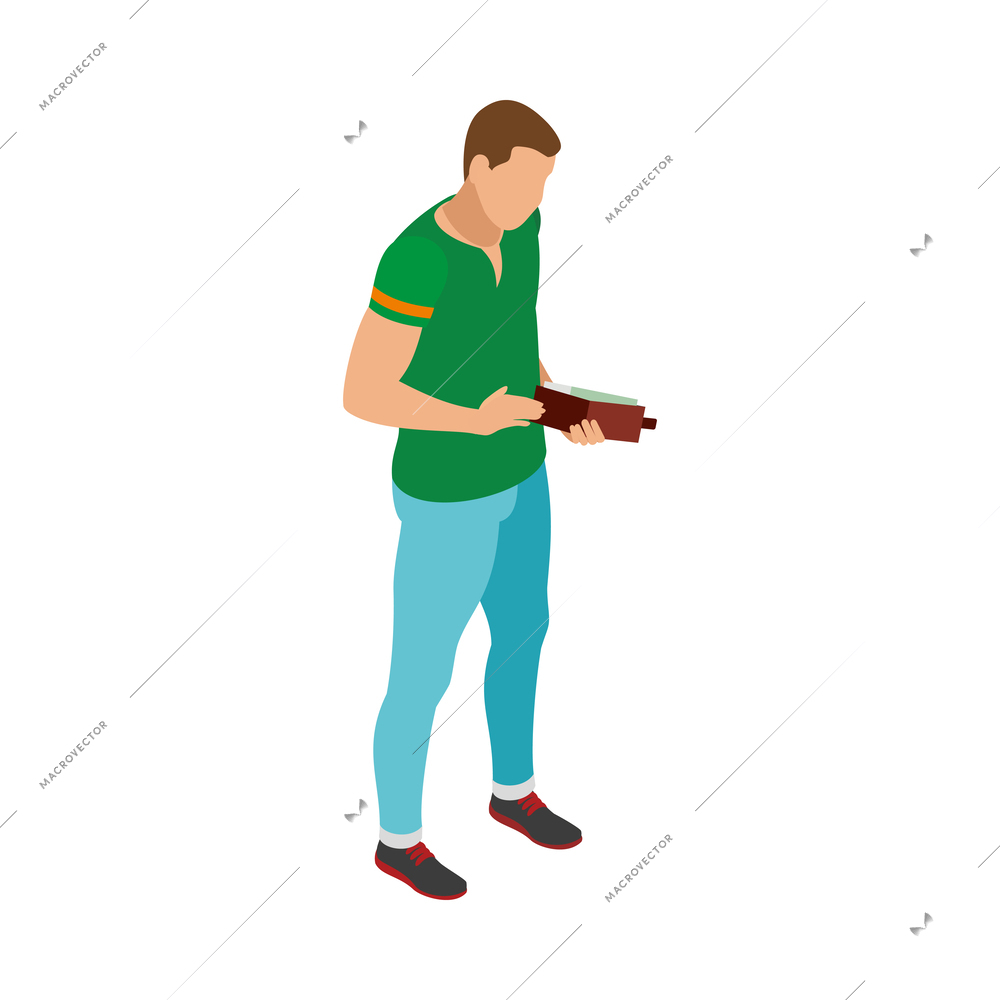 Shopping isometric icon with man taking money out of wallet vector illustration