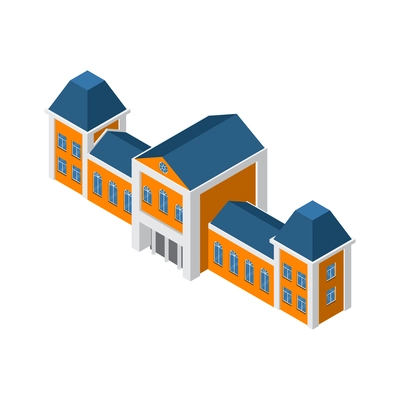 Isometric train station building exterior 3d vector illustration