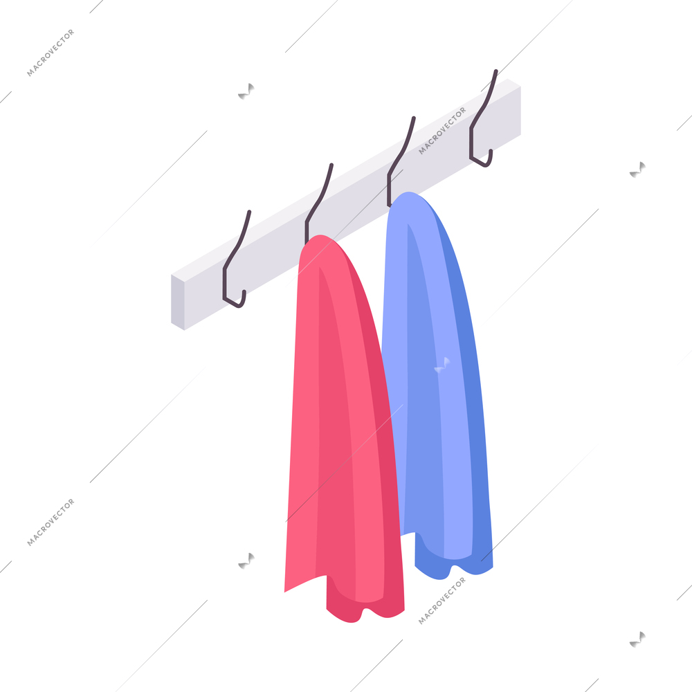 Bathroom interior isometric icon with bath towels hanging on hooks vector illustration