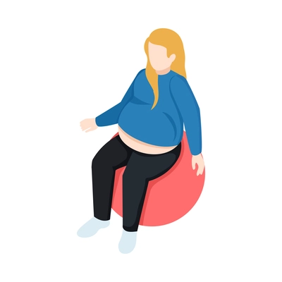 Pregnancy isometric icon with pregnant woman doing exercises on fitball 3d vector illustration