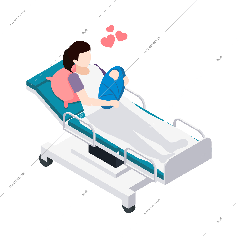 Pregnancy isometric icon with mum and newborn baby at maternity hospital 3d vector illustration