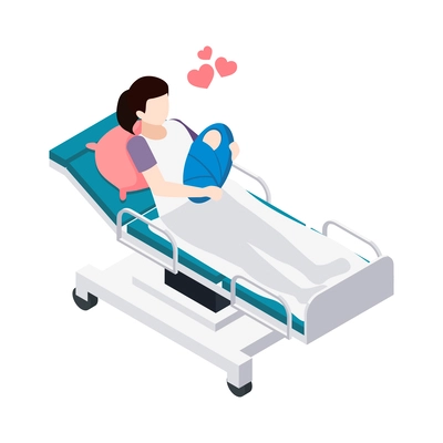 Pregnancy isometric icon with mum and newborn baby at maternity hospital 3d vector illustration