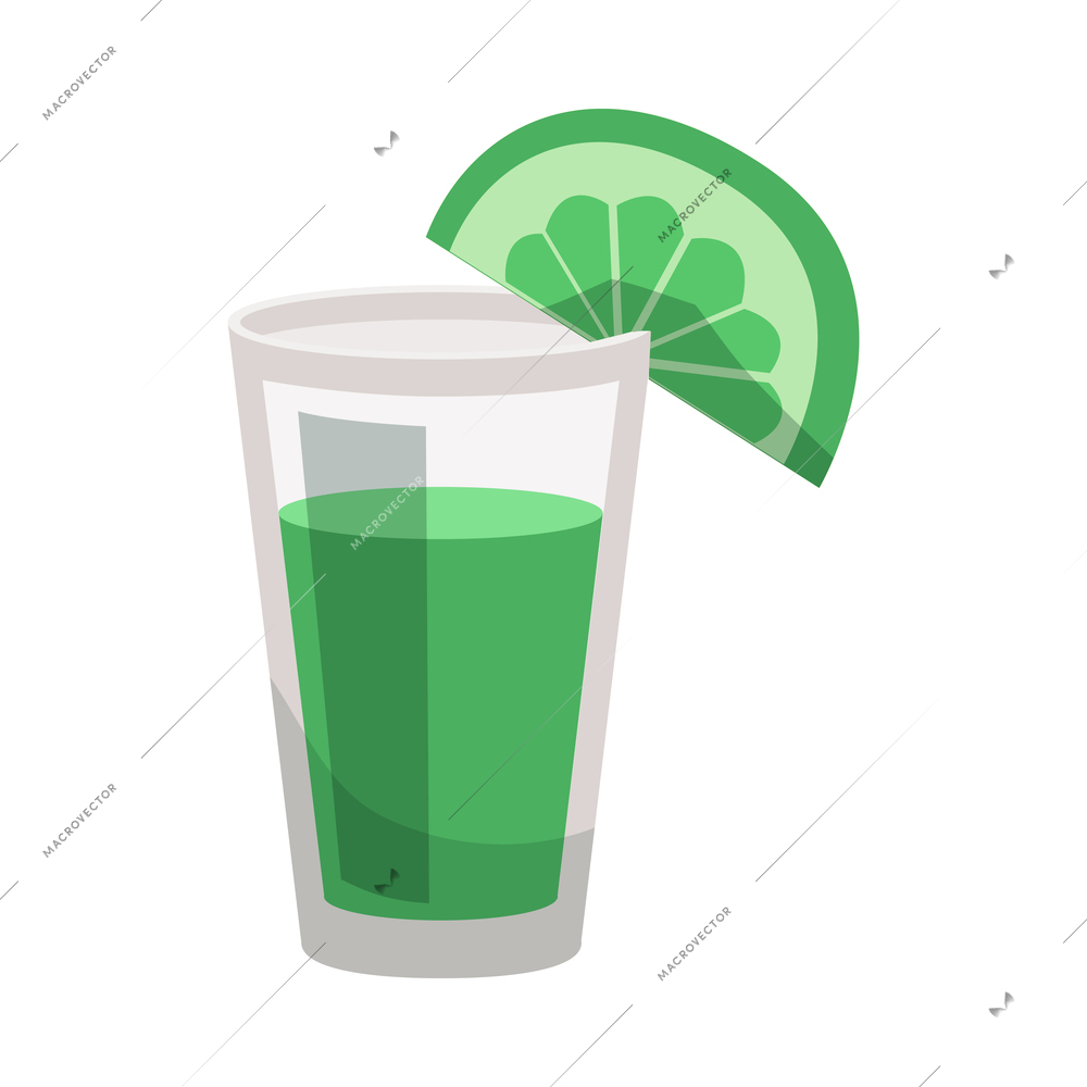 Tequila shot with lime slice flat icon vector illustration