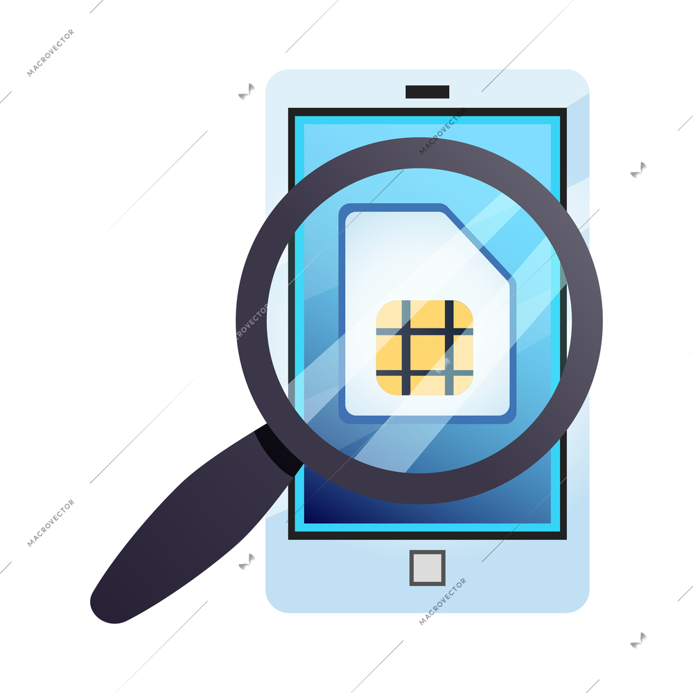Identification technologies mobile id flat concept with magnifier and smartphone vector illustration
