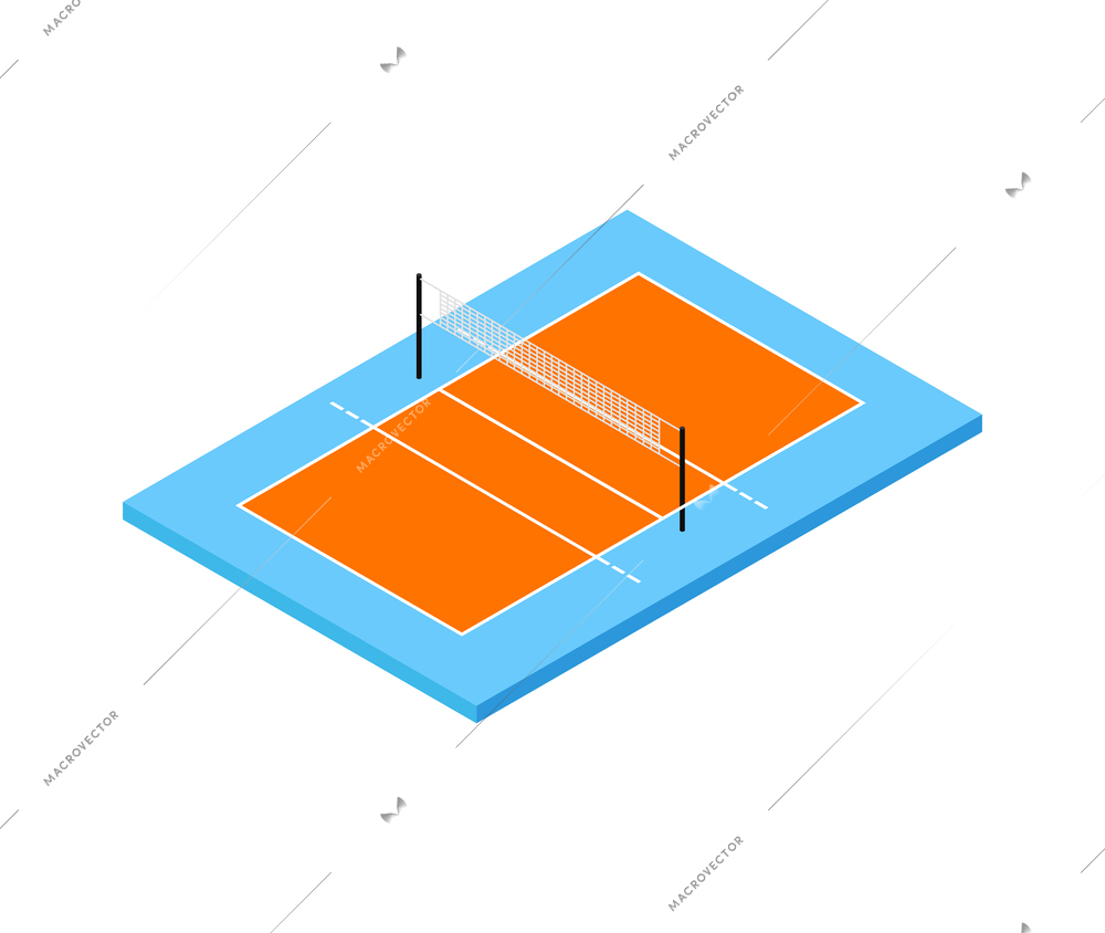 Isometric empty volleyball field on white background isolated vector illustration