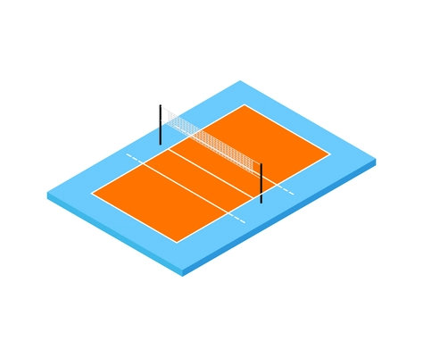Isometric empty volleyball field on white background isolated vector illustration