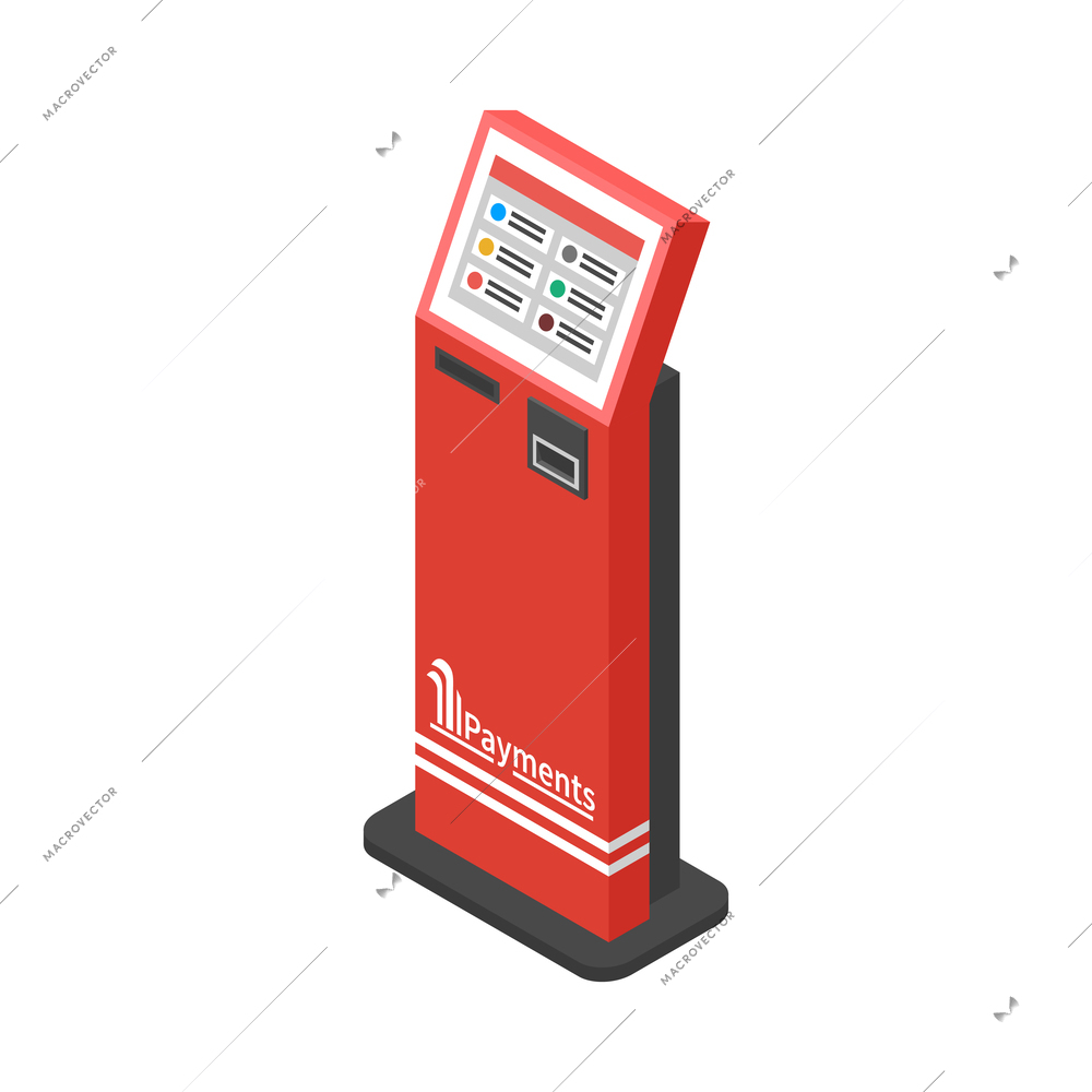 Isometric self service payment terminal 3d vector illustration