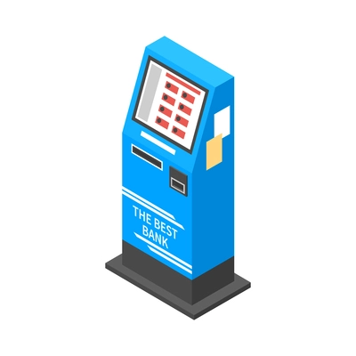 Blue atm isometric icon on white background 3d vector illustration