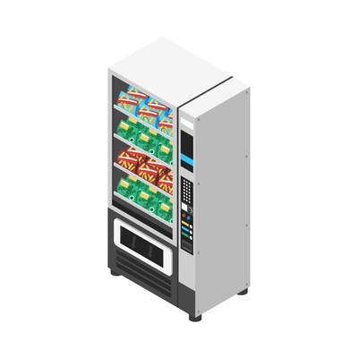 Isometric vending machine with various snacks vector illustration