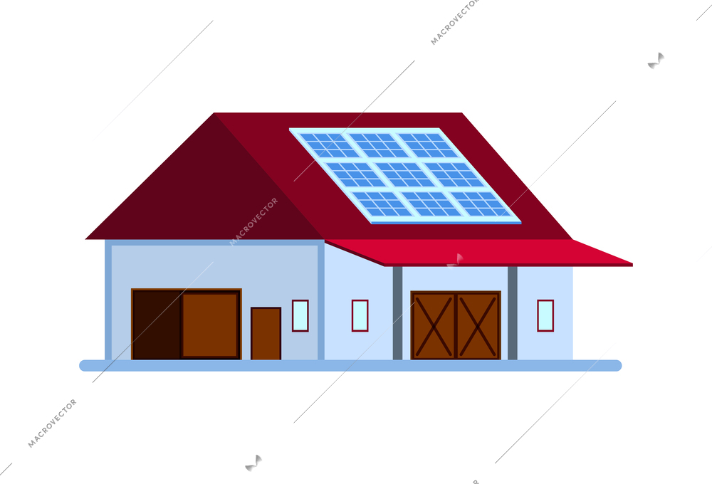Smart farming icon with barn building with solar panels on roof vector illustration