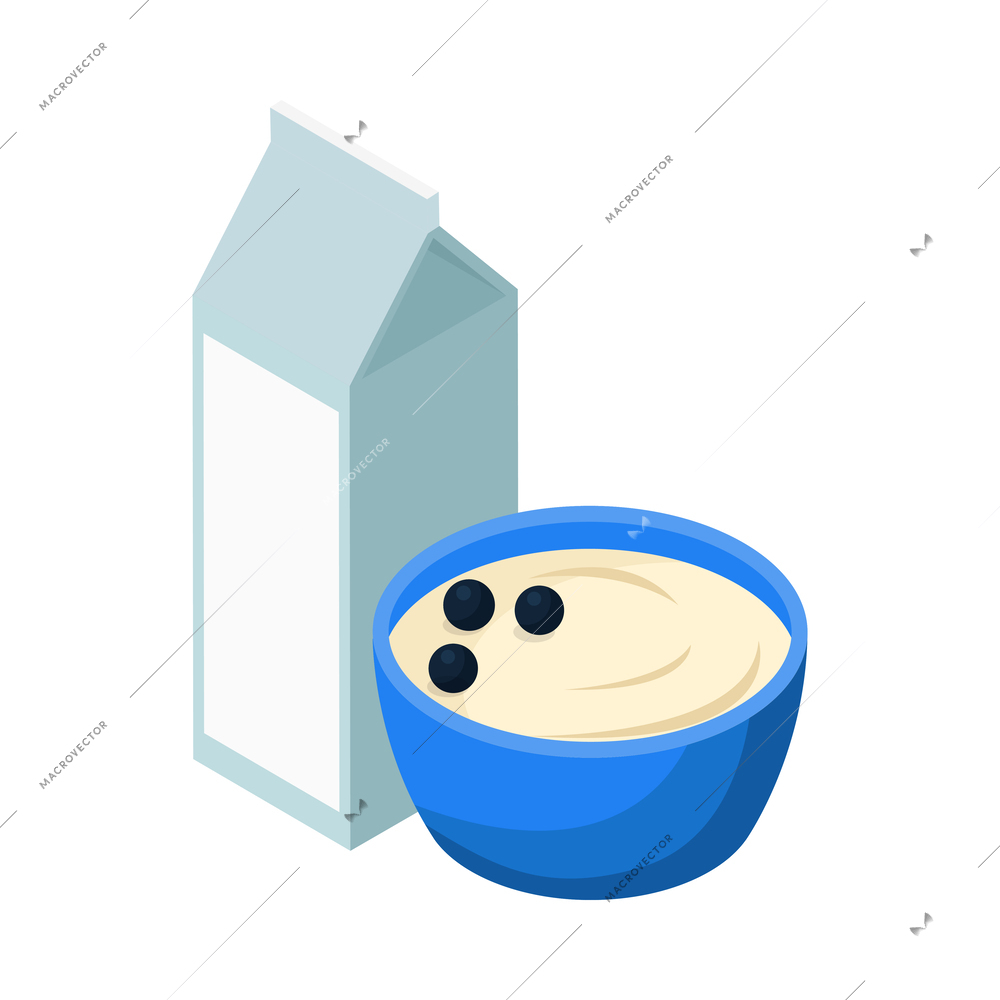 Oatmeal with milk and berries for breakfast isometric icon 3d vector illustration