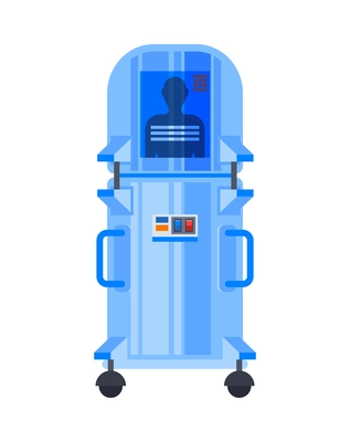 Cryochamber with human identifier on white background flat vector illustration