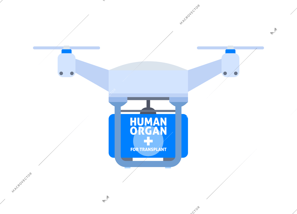 Drone carrying container for human organ transplant flat vector illustration