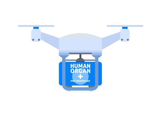 Drone carrying container for human organ transplant flat vector illustration